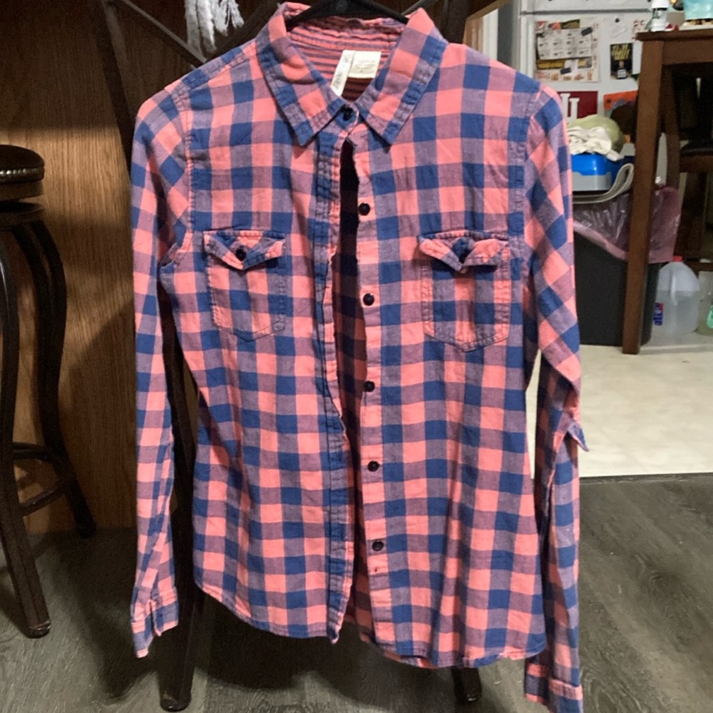 Passport Coral and Navy Plaid Shirt